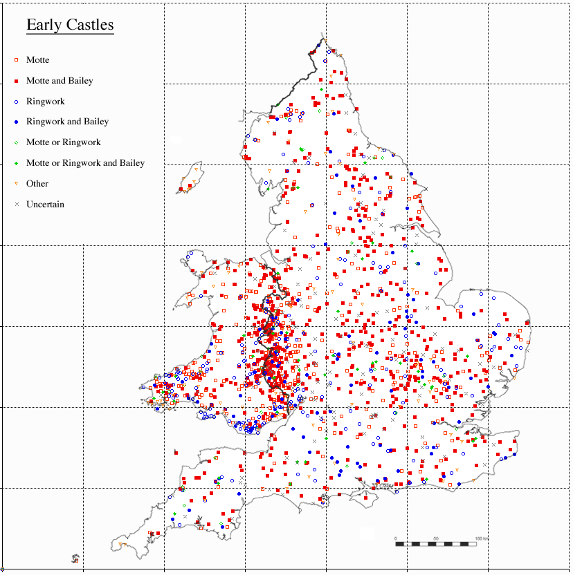 Distribution map of early castles