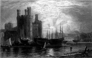 Old picture of Eagle Tower Caernarvon Castle